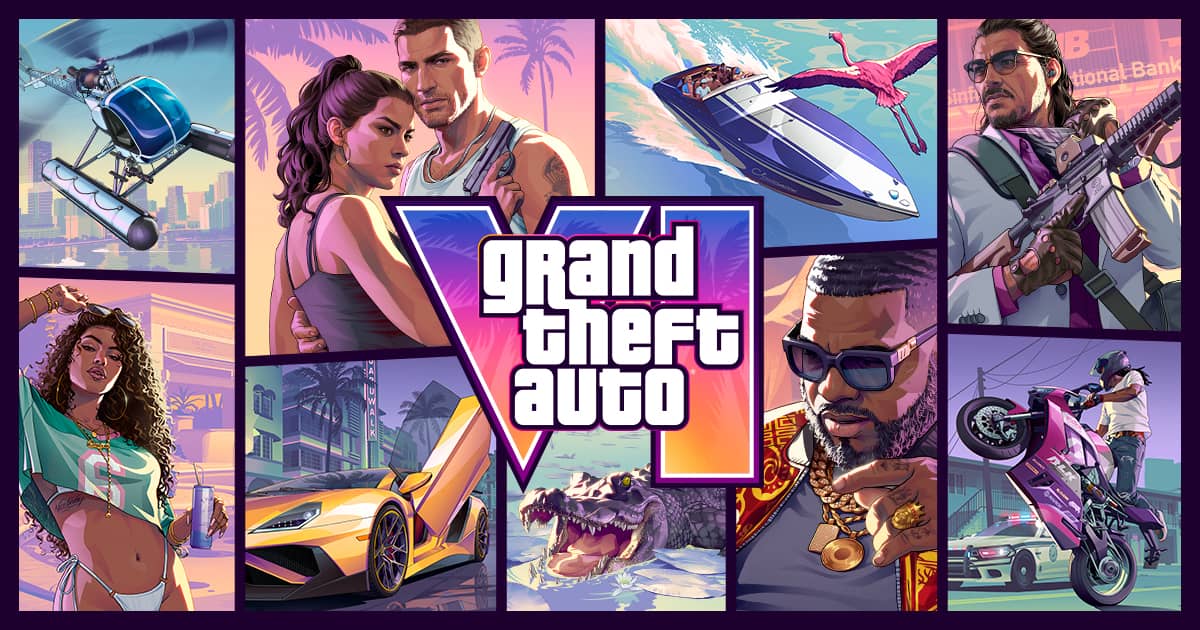 GTA VI resmi kapak görseli: Jason, Lucia ve Leonida'dan sahneler (Rockstar Games)