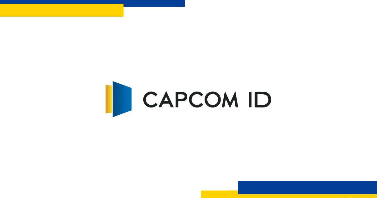 Beyaz zemin üzerinde mavi ve sarı şeritlerle CAPCOM ID resmi logosu