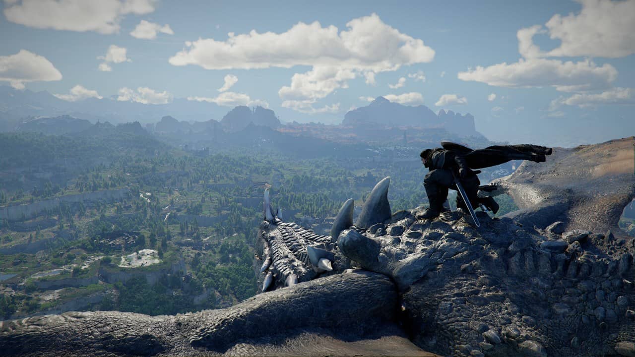 Crimson Desert Enhanced'da dağların ve vadinin üzerinden Pywel manzarası