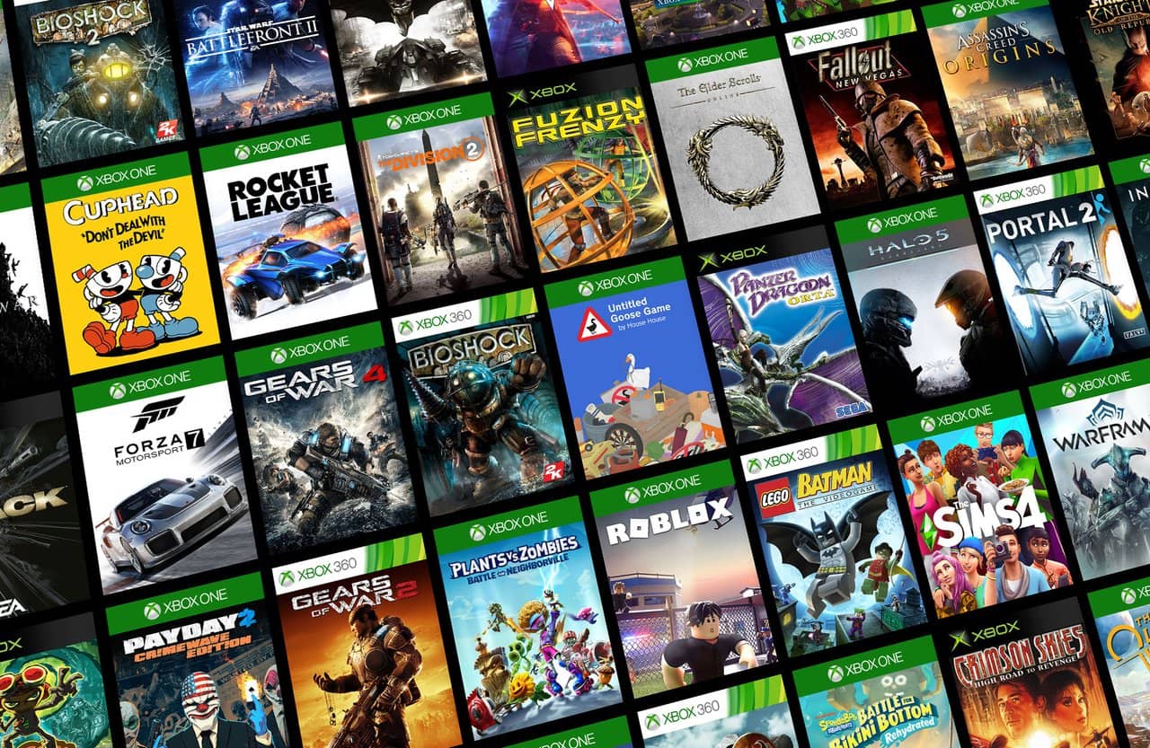 Xbox Series X konsolu ve arkasında çok sayıda oyun kapağından oluşan resmi tanıtım görseli