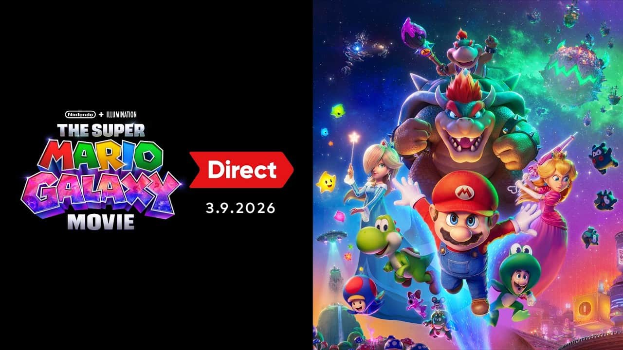 The Super Mario Galaxy Movie Direct resmi görseli: Mario, Peach, Rosalina, Yoshi ve Bowser uzayda