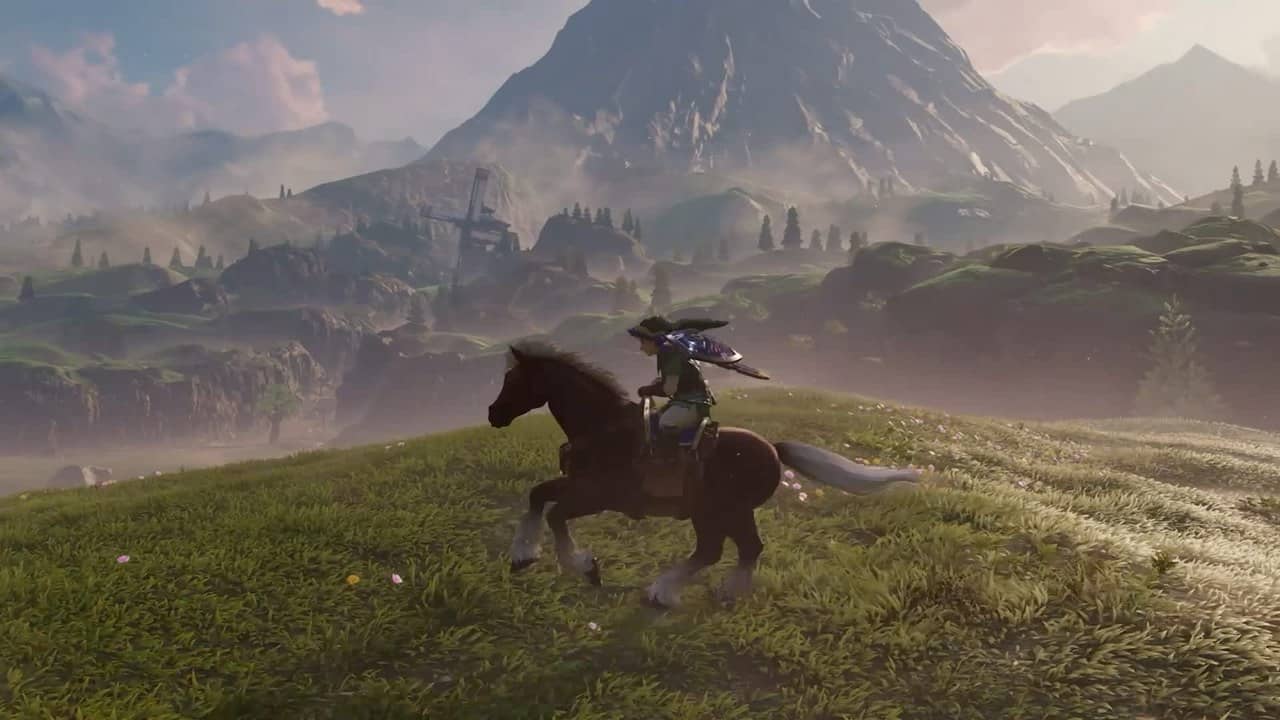 Ocarina of Time Switch 2 sürümünde Link, Epona'nın sırtında Hyrule Field'da