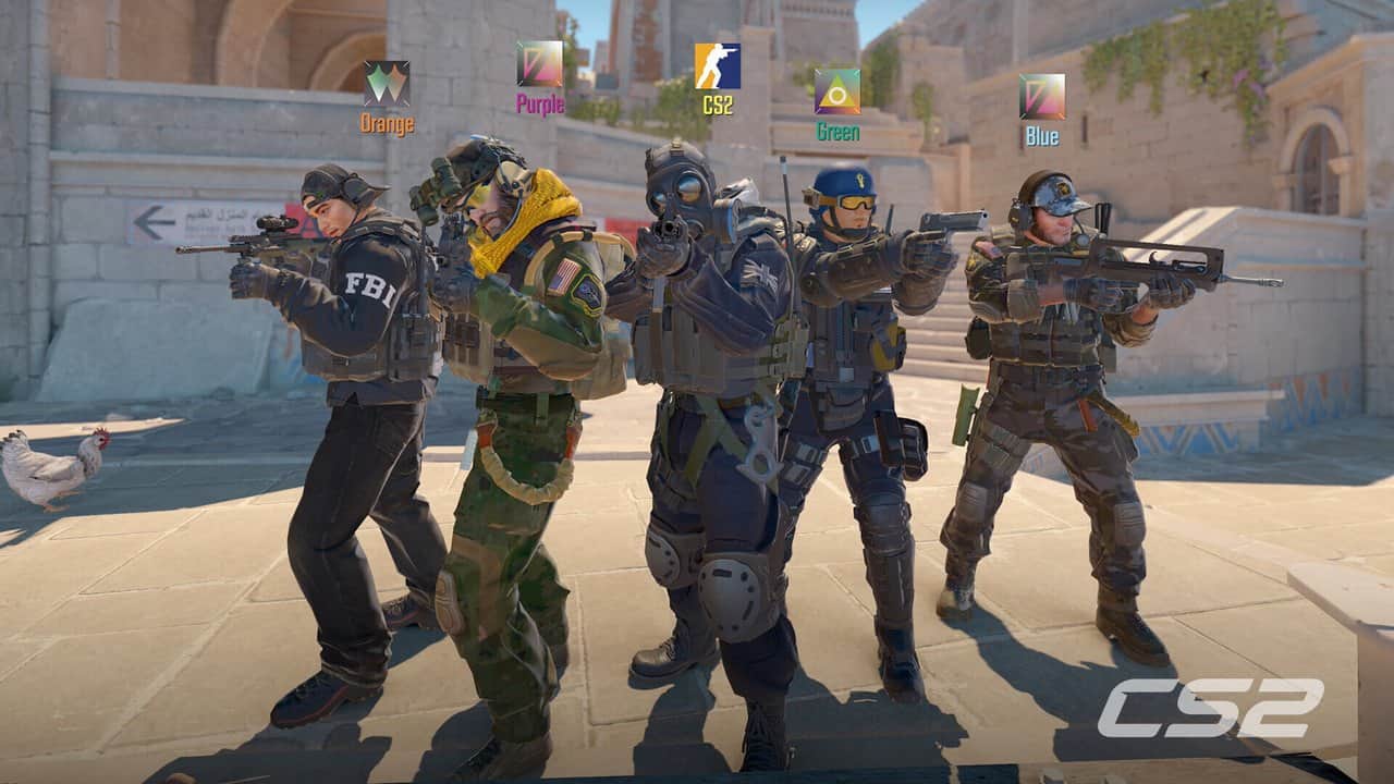 Counter-Strike 2'de silahlarını doğrultmuş beş kişilik terörle mücadele ekibi