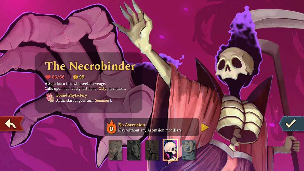 Slay the Spire 2'de The Necrobinder karakter seçim ekranı