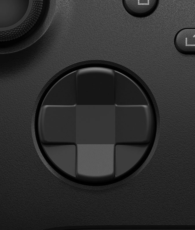 Close-up of the d-pad on a black Xbox Wireless Controller
