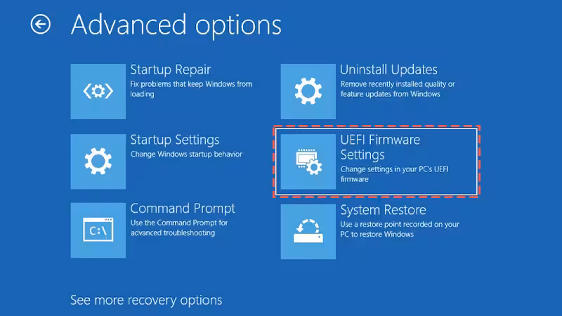 Windows Gelişmiş seçenekler ekranında UEFI Üretici Yazılımı Ayarları seçeneği