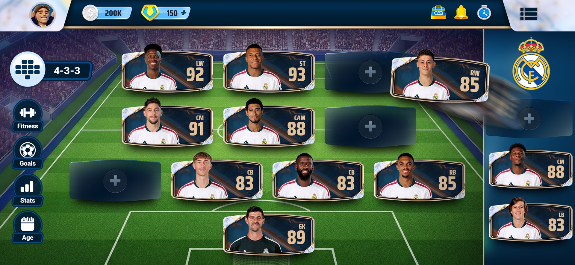OSM diziliş ekranında 4-3-3 ile dizilmiş Real Madrid ilk on biri