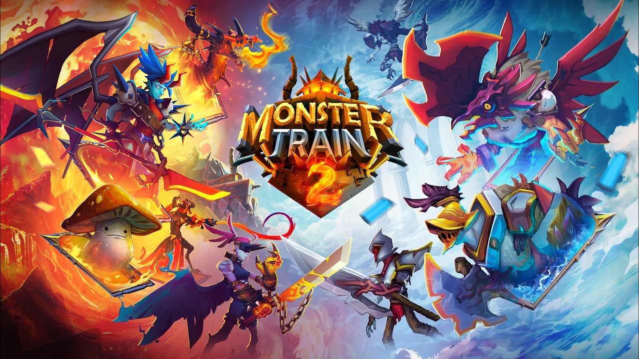 Monster Train 2'nin melek ve iblis karakterlerinin yer aldığı renkli resmi kapak görseli