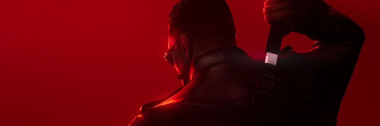 Official wide Marvel's Blade banner showing Blade under red light