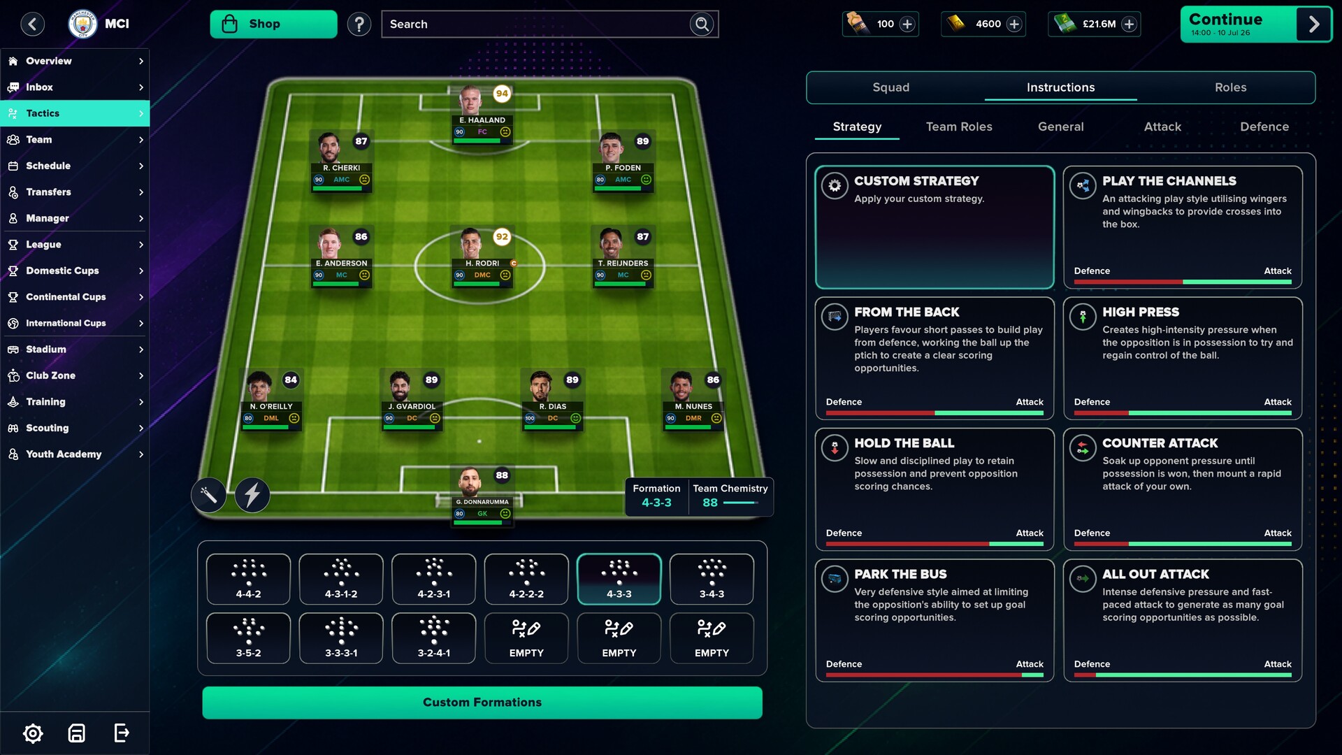 Soccer Manager 2027 taktik ekranı: diziliş ve hazır oyun stratejileri