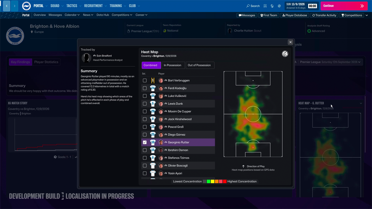 FM 27'de geri dönen oyuncu ısı haritası (Heat Map) ekranı
