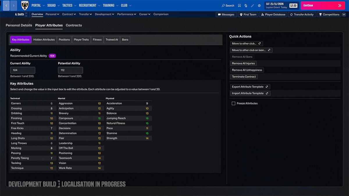 FM 27 Oyun İçi Editör'de oyuncu özellikleri ile mevcut ve potansiyel yetenek alanları