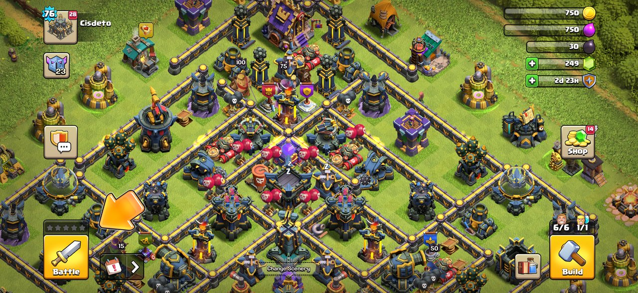 The Battle button at the bottom left of the new Clash of Clans interface