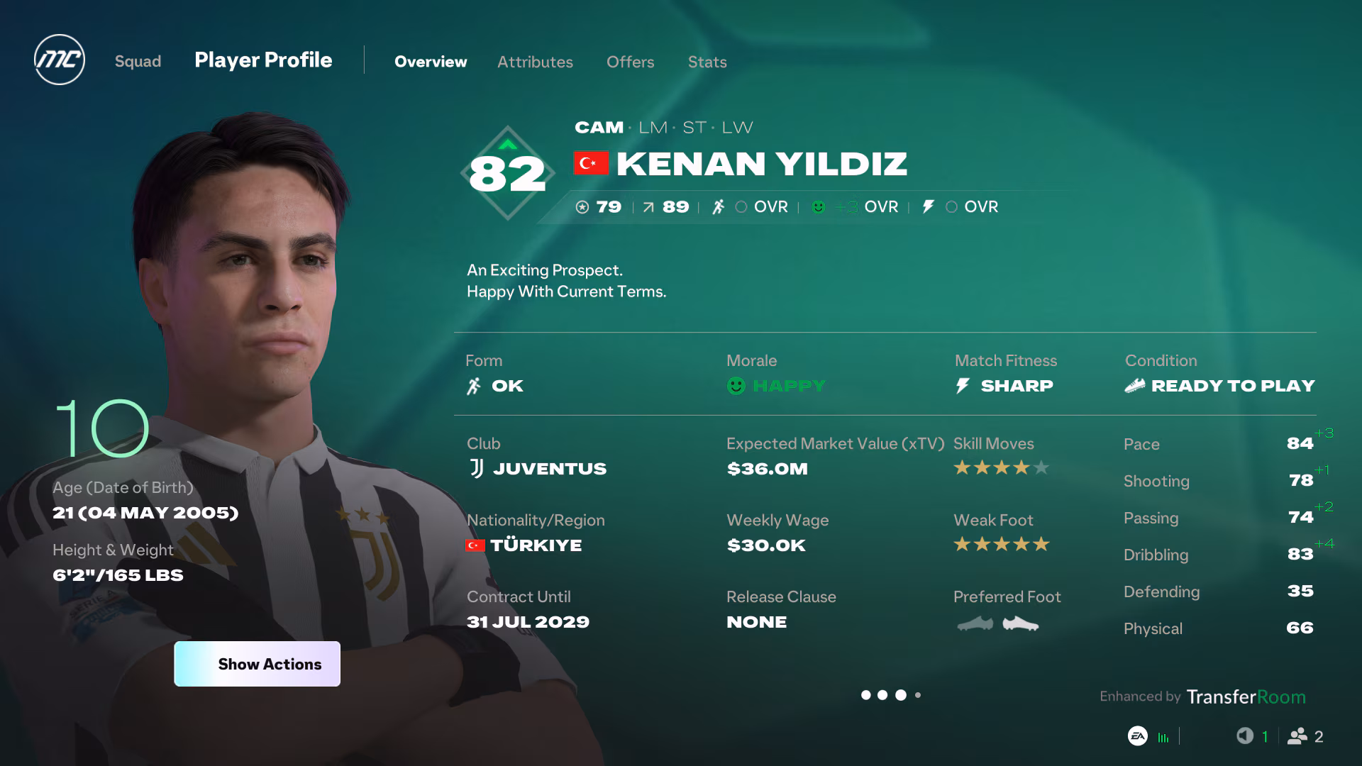 FC 27 kariyer modunda Kenan Yıldız'ın oyuncu profili: reyting, potansiyel, değer, maaş ve sözleşme bitişi