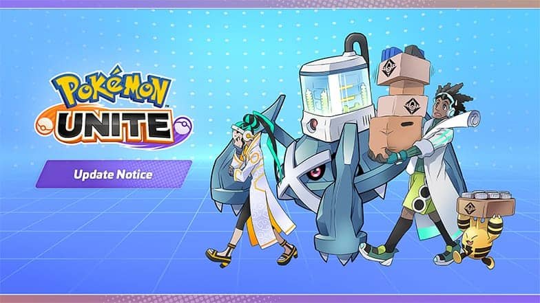 Pokémon UNITE güncelleme duyurusu görselinde logo ve dört Pokémon karakteri