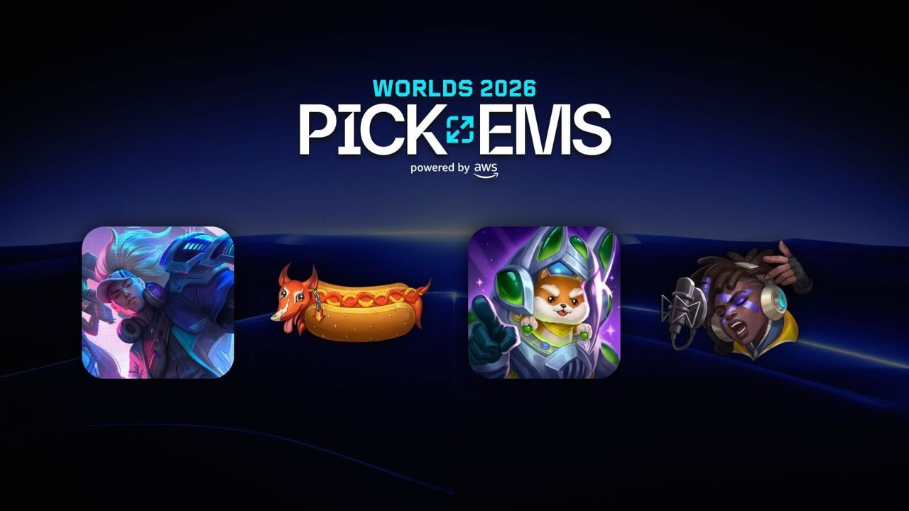 Worlds 2026 Pick'Ems tahmin oyunu tanıtım görseli ve ödül simgeleri