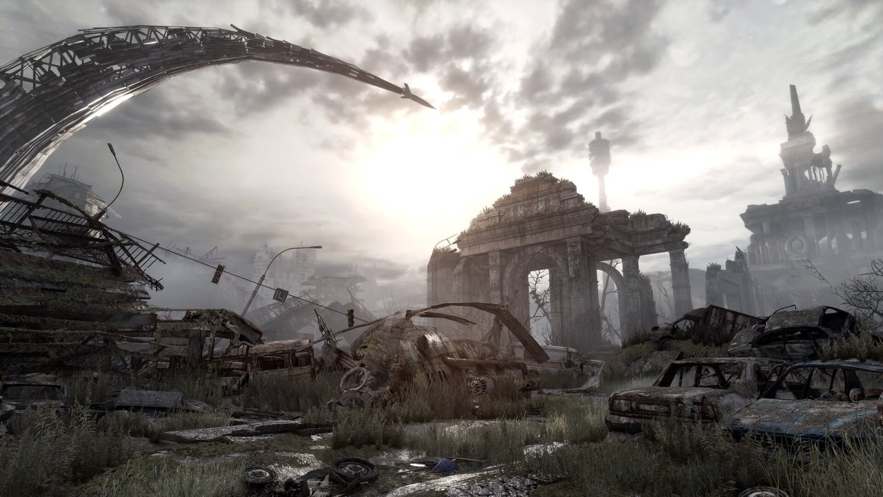Metro: Last Light Redux'ta yıkık binalar ve enkazla dolu kıyamet sonrası şehir