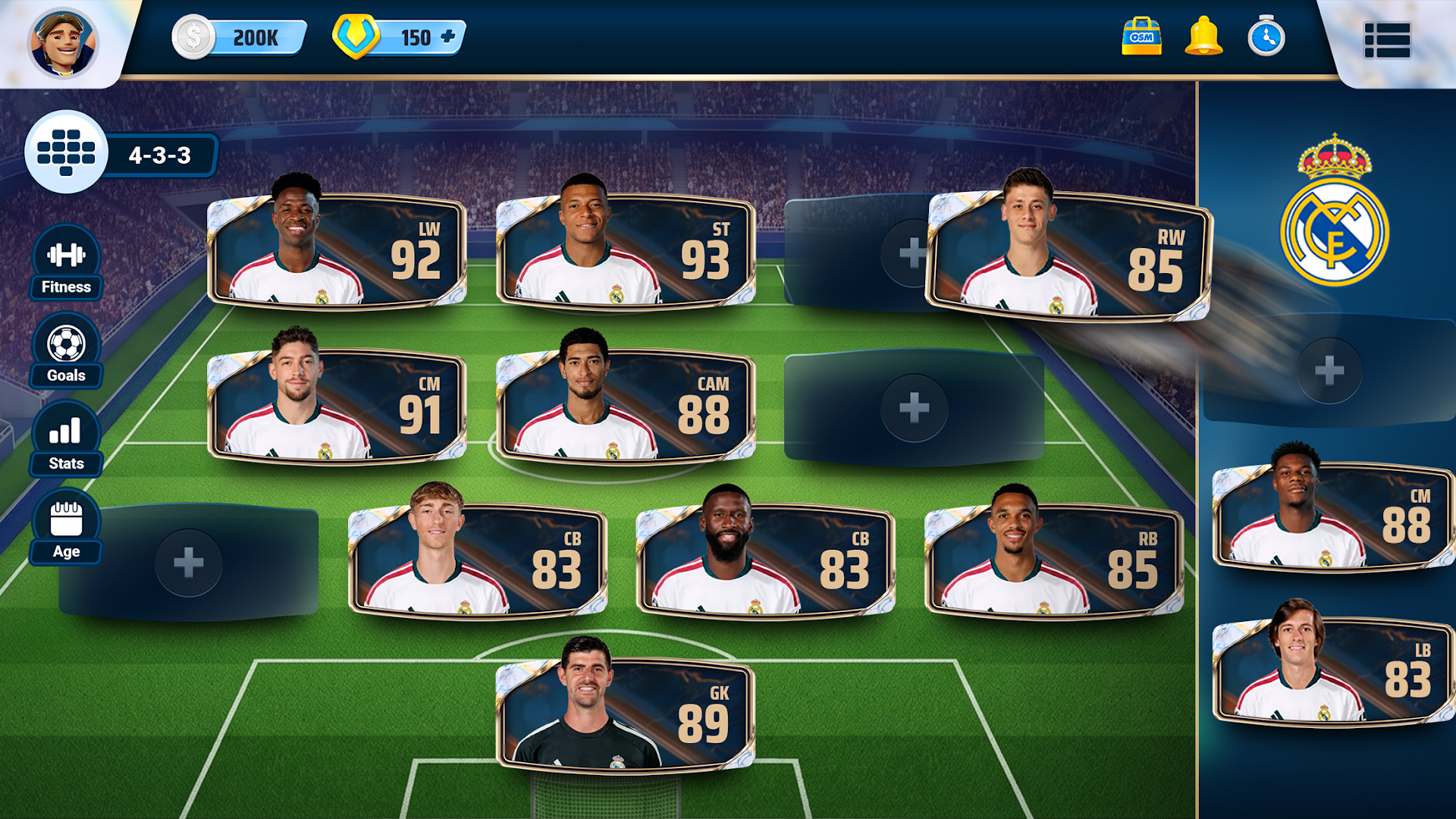 OSM diziliş ekranında 4-3-3 ile dizilmiş Real Madrid ilk on biri