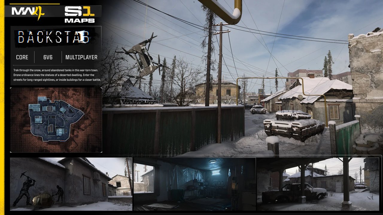 Modern Warfare 4 Sezon 1'in karlı ve yıkık kasaba haritası Backstab