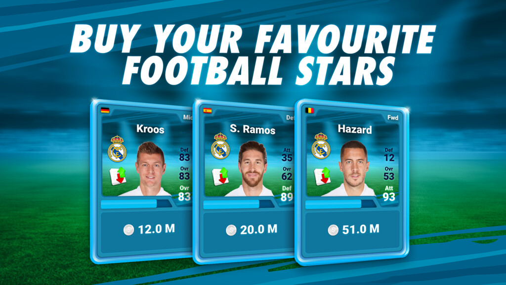 Player transfer cards with values in Miniclip's OSM promo image