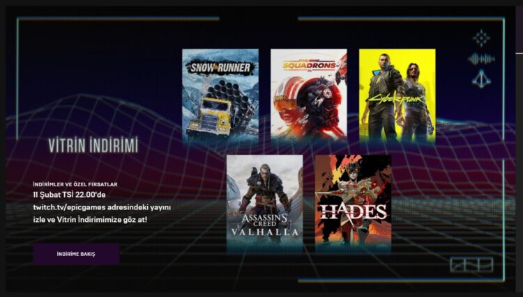 epic games vitrin indirimi