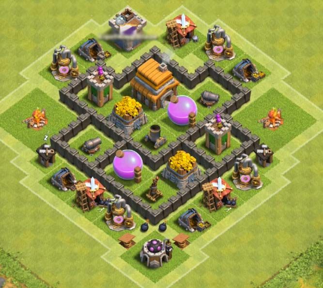 Clash of Clans 4. Seviye Köy Düzeni Hybrid 2021