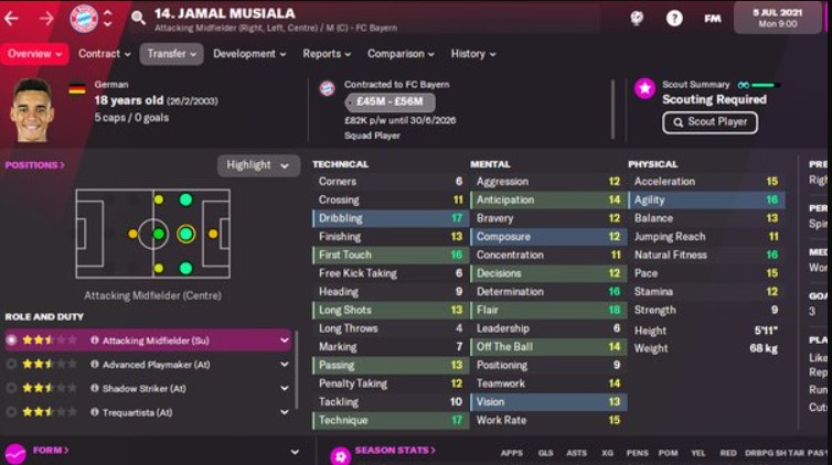 FM 22 En iyi hücumcu orta sahaları Jamal Musiala