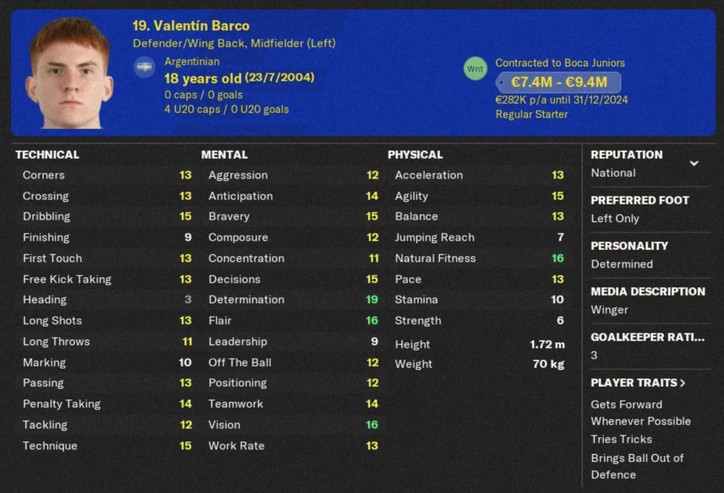 FM24 Genç Sol Bek Valentin Barco
