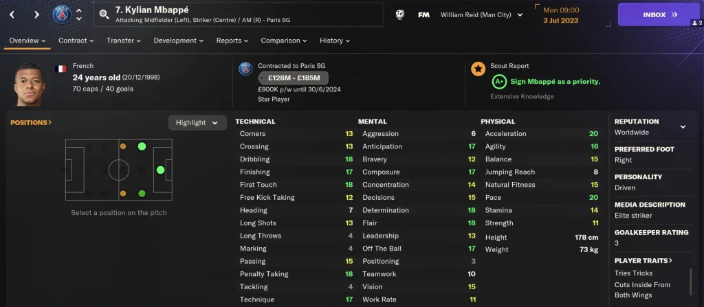 Football Manager 2024 En İyi Oyuncu Tabi ki Mbappe